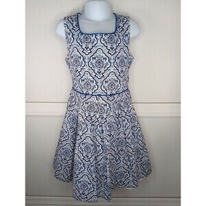 Bonnie Jean Sleeveless Cotton Dress Girls Size 8 Blue White Lined Zip EUC